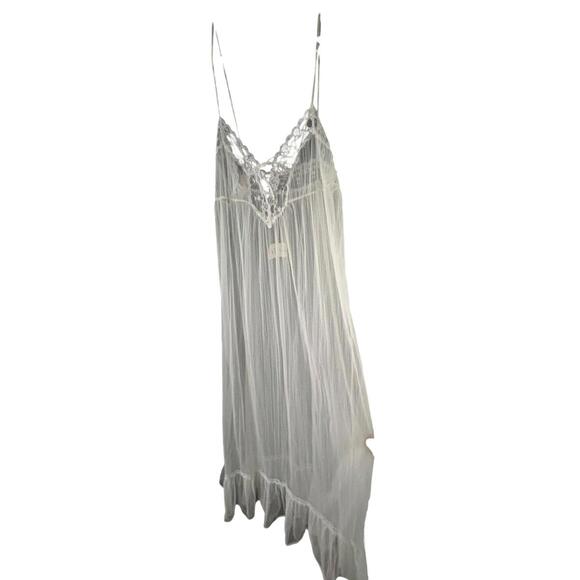 Vintage Dorsay Sheer Shadow Stripe Nightgown Transparent Boudoir Maxi Lingerie M - Picture 12 of 13